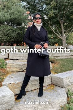 This blog post has goth outfits inspo, and a curated list of the most stylish goth winter clothes and fashion accessories. London Goth Fashion, Dark Winter Outfits Aesthetic, Winter Alternative Outfits Cold Weather, Grunge Style Winter, Goth Mom Outfits, Witchy Winter Outfits, Black Aesthetic Clothes, Goth Business Casual