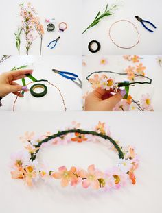 the process to make a flower crown is shown