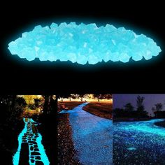 glow in the dark pavement and sidewalk with glowing stones on it, along with an image of