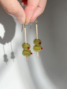 Beaded Martini Olive Garnish Earrings Charm, Unique, Quirky, Beadwork, Cocktail, Dirty, New Years - Etsy Beaded Martini Earrings, Unique Green Beaded Party Earrings, Unique Green Beaded Earrings For Party, Martini Earrings, Olive Earrings, Martini Olive, Martini Olives, Quirky Jewelry, Cocktail Earrings