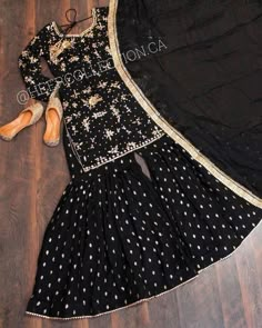 Black Sharara Suit Pakistani, Black Sharara Suit, Indian Dresses For Girls, Sharara Suit Pakistani, Black Sharara, Black Salwar Kameez, Pakistani Sharara, Indian Dresses For Women, Suit Indian