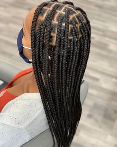 Black Knotless Box Braids Medium, Box Braids For Black Women Medium, Large Parts Small Box Braids, Medium Boxed Braids, S Medium Box Braids, Knotless Box Braids Small Big Parts, Medium Box Braids Medium Length, Medium Box Braids Long Black Women, Mid Size Braids For Black Women