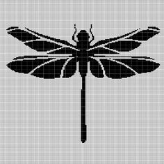 a cross stitch pattern with a black dragonfly on it's back legs and wings