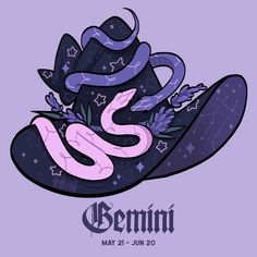 an illustration of a purple hat with snakes on it and the words gennini