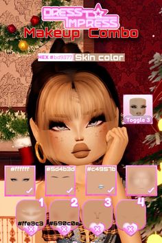 Cute makeup combo tutorial with color code. Enjoy! #dresstoimpress #dresstoimpressideas #dresstoimpressoutfits #dresstoimpressupdate #dresstoimpressmakep #dti #dtimakeuptutorial #dtitutorial #dtiinspo Makeup Combo, Manga Anime One Piece, Dress Makeup, Face Design, Cute Makeup, Color Code, Girly Things, Custom Made