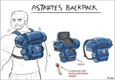 the back pack is designed to look like an armor