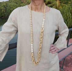 Ivory Marnalis Hardwood Chain Necklace White Multi-strand Necklace With Wooden Beads, Elegant Multi-strand Necklace With Wooden Beads, White Multi-strand Wooden Beaded Necklaces, Luxury Brown Hand-strung Beaded Necklaces, Bohemian Multi-strand Wooden Beaded Necklaces, Bone Beads, Amethyst Jewelry, Amethyst Necklace, Strand Necklace