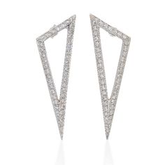 Keep your look on point with these triangle form earrings. The refined shape sparkles with light catching diamonds. 18K White Gold Diamond TCW is 2.20 Friction post and back closure Length is 2 inches and width is 0.65 inches. Elegant Triangle Earrings For Formal Occasions, Modern Diamond Cut Evening Diamond Earrings, Modern Diamond Cut Diamond Earrings For Evening, Noble Lady, Triangle Earrings, Contemporary Jewelry, Look On, White Gold Diamonds, Gold Diamond