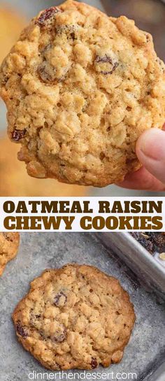 oatmeal raisin chewy cookies with text overlay