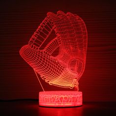 a 3d image of a baseball glove on a base with red light in the background