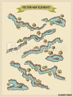 a cartoon map with water and trees in the middle, on a light colored background