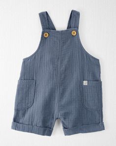 Coastal Blue Baby Organic Cotton Gauze Shortalls in Blue | carters.com Natural Baby Clothes, Baby Boy Overalls, Coastal Blue, Activewear Sets, Cool Graphic Tees, Toddler Boy Outfits, Blue Baby, Top Graphic Tees, Kids Outfits Girls