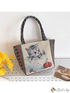 Bird in Bag - Casual Tote Bag for Cats Cute Shoulder Bag With Cat Design, Cute Cat Design Satchel Bag, Travel Pouch Shoulder Bag With Cat Design, Cat Design Pouch Shoulder Bag For Travel, Travel Shoulder Bag With Cat Design, Rectangular Shoulder Bag With Animal Design For Shopping, Cute Cat Design Shoulder Bag For Daily Use, Daily Use Shoulder Bag With Cat Design Pouch, Cute Cat Design Shoulder Bag