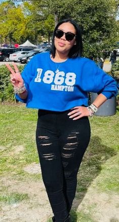 "My HBCU Year T-shirt, Cropped Sweatshirt, Cropped Hoodie, Hoodie or Sweatshirt-Hampton University 1868.  Make The Breezeway YOUR Runway!  Represent your HBCU and school colors in this custom piece.   This item is handmade to order and generally takes 10-14 business days (m-f) to prepare for shipping.  Customized and larger orders may take longer.   This UNISEX cropped sweatshirt/hoodie and regular fit sweatshirt/hoodie and t-shirt fits most customers true to size however, if you are more \"bles Hbcu Homecoming, Crop Sweatshirt Hoodie, Hampton University, Football Game Outfit, Homecoming Outfits, University Shirt, Womens Sweatshirts, University Sweatshirts, Quick Outfits