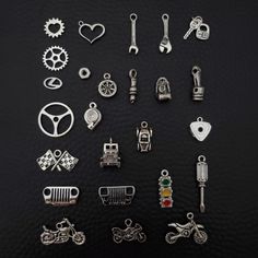 These car part charms are perfect for adding to a charm bracelet! We have the largest selection of automotive themed charms available, most are designed and produced exclusively by Garage Girls Jewelry. Each come with a jump ring. Dimensions & Materials: - Sterling Silver - between 12mm-22mm in size Sterling Silver/ Stainless Steel and always hypoallergenic! Shop us for more Automotive Jewelry. Plain Bracelet, Bike Jewelry, Silver Car, Turbo Car, Lucky Stone, Hex Nut, Belly Ring, Amethyst Purple, Bracelet Charm