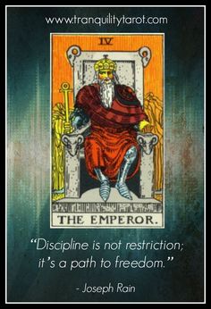 an image of a tarot card with the quote, displine is not restriction it's path to freedom