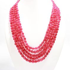 Name: Ruby Quartz Shape: Oval Cut: Smooth Size: 6X8 MM - 8x11 MM (IN GRADUATION) Length: 17-21 Inch and 18-22 Inch Quantity: 5 Strands (1 Necklace) Quality: AAA Pink Polished Oval Beaded Necklaces, Pink Oval Beaded Necklaces With Polished Beads, Pink Oval Beaded Necklace With Polished Beads, Pink Oval Beaded Necklaces, Oval Beaded Necklace With Large Beads As Gift, Oval Beaded Necklace With Large Beads For Gifts, Ruby Quartz, Oval Beads, Quartz Beads