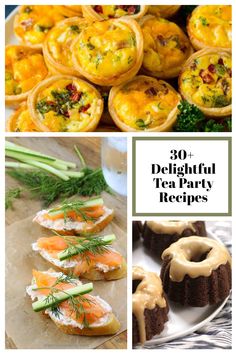 the cover of 30 delightful tea party recipes with images of cakes, pies and desserts