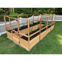 a wooden garden box with plants growing in it