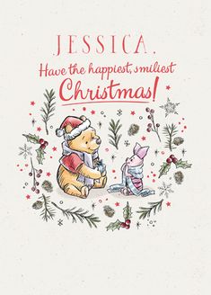 a christmas card with winnie the pooh and piggy