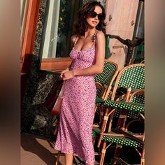 Cami Floral Bohemian Vacation Midi Dress Pink Floral Print Dress, Party Long Dress, Chique Outfit, Looks Country, Midi Sundress, Aesthetic Board, Fishtail Dress, Dress Sleeve Styles, Maxi Robes