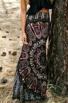 Boho Unusual Skirts, Groovy Clothing, Boho Chique, Printed Long Skirt, Boho Styl, Boho Mode, Estilo Hippy, Mode Hippie, Pretty Skirts