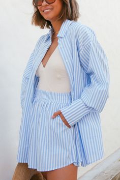 Pinstripe Pattern, Striped Two Piece, Oversized Style, Summer Clothing, Dresses By Length, Loose Shorts, Casual Fits, High Waisted Shorts, New Dress