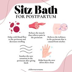 a poster with the words, siz bath for postpartum and pictures of different types