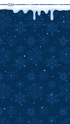 a blue background with snowflakes and icicles on the bottom, in front of a white border