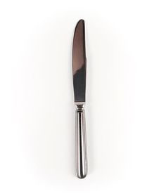 a knife with a black handle on a white background