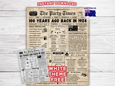 an old newspaper advertises white theme with the australian flag on it and text that reads