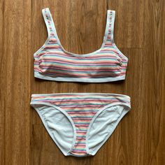 Super Cute Striped Bathing Suit, Perfect For The Summer! Adjustable Straps Never Worn Smoke Free Home Casual White Seamless Swimwear, Striped Bathing Suit, Bright Stripes, Bathing Suit, Womens Swim, Bathing Suits, Pink White, Pink Ladies, Adjustable Straps