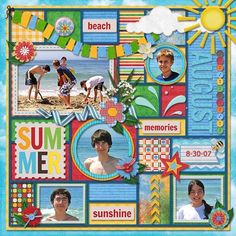 a scrapbook page with some pictures and words on it, including two people in the background