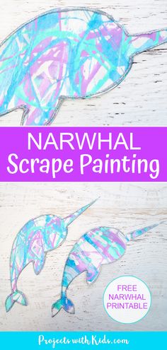 an image of narwhale painting with text overlay that reads, narwhale scrape painting