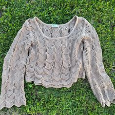 New Without Tags Brown Crochet Sweater, Neutral Crochet, Crochet Sweater Top, Brown Crochet, Crochet Summer Tops, Hollister Tops, Summer Crochet, Crochet Sweater, Summer Top