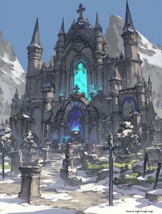 an image of a fantasy castle in the snow