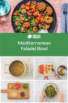 the mediterranean falafel bowl is ready to be eaten and put on the table