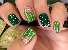 Cactus Nail Art, Easy Summer Nails, Cactus Nails, Nail Art Easy, Diy Nail Designs, Art Easy, Nail Art Summer, Easy Nail Art