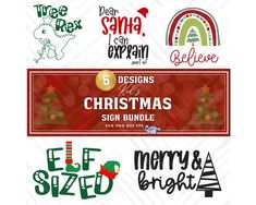 six christmas stickers with different font styles