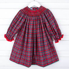 Embrace the classic charm of plaid with our festive Christmas Eve Plaid Geo Smocked Long Sleeve Bishop Dress, perfect for unwrapping presents! This dress features delightful geometric smocking on red plaid fabric and adorable long bishop sleeves adorned with red tape trim. Geometric Smocking, Smocked Bishop Dress, Red Tape, Twin Outfits, Winter Plaid, Holiday Plaid, Plaid Outfits, Street Kids, Girl's Back