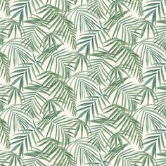 a green and white wallpaper with palm leaves