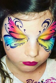 Rainbow Face Paint, Festival Face Paint, Butterfly Face Paint, Girl Face Painting, Extreme Makeup, Face Painting Tutorials, Butterfly Eyes, Festival Face