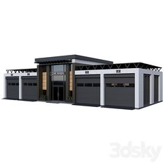 an architectural rendering of a building with two garages