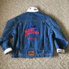 Vintage 90's Denim Planet Hollywood Orlando Jacket. Size Xl Unisex Men's Women's Oversized Jean Jacket. Planet Hollywood Print On The Underside Of The Collar And The Inside Of The Sleeve Cuffs. Pleated Back. Comes With Extra Unused Buttons That Have Been Stored In The Coat Pocket! Super Condition. Stiff, Heavy Denim. 90s Medium Wash Outerwear For Streetwear, Retro Relaxed Fit Denim Jacket For Winter, 90s Denim Blue Streetwear Outerwear, 90s Denim Blue Outerwear For Streetwear, Retro Relaxed Fit Denim Blue Outerwear, Oversized Jean Jacket, 90s Denim, Planet Hollywood, Coat Pocket