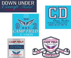 the logos for camp field are shown in different colors and sizes, including one with an eagle