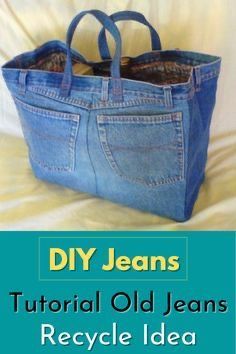 an old jeans recycle idea book with the title diy jeans, written in blue