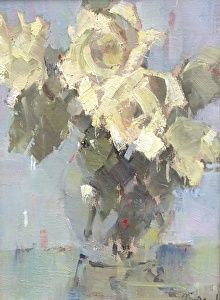 a painting of white flowers in a vase