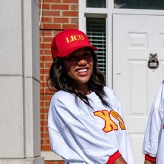 This trendy & unique LICO Chi Omega Motto Sorority Greek Letter Embroidered Trucker Hat is sure to stand out on any campus! Grab one for you, your big/little, or a group of sisters Picture Details ⭑ #1-3: Red hat, Yellow Gold thread Care Instructions ⭑ Wash on cold & air dry for best results ⭑ Do not dry clean ⭑ Light iron if necessary ⭑ Care instructions are included with every order. We are not responsible for damages if not cared for properly. Hat Info ⭑ Trucker Hat ⭑ Standard fit, one size ⭑ Sorority Beanie Hats, Chi Omega Letters, Sister Pictures, Big Little Reveal, Greek Letters, Chi Omega, Bid Day, Red Hat, Gold Thread