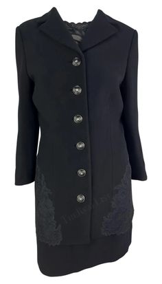 Elegant Black Cocktail Outerwear, Elegant Fitted Outerwear For Cocktail, Fitted Party Outerwear With Lace Trim, Elegant Fitted Outerwear For Cocktail Occasions, Elegant Fitted Outerwear For Cocktail Events, Elegant Outerwear With Lace Trim For Work, Fitted Lace Trim Outerwear For Party, Elegant Workwear Outerwear With Lace Trim, Elegant Winter Outerwear With Lace Trim