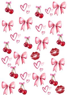 cherries with bows and hearts on a white background